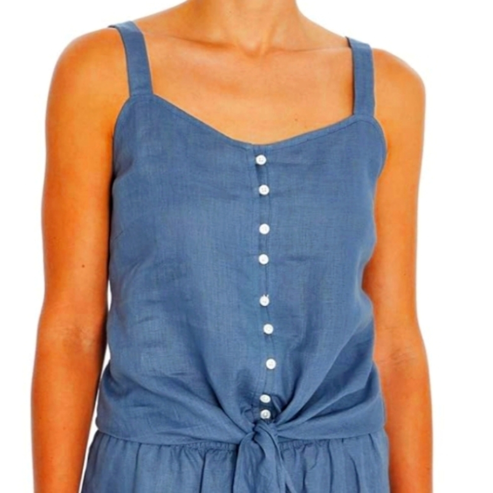 Three Dots Blue Button-Down Top